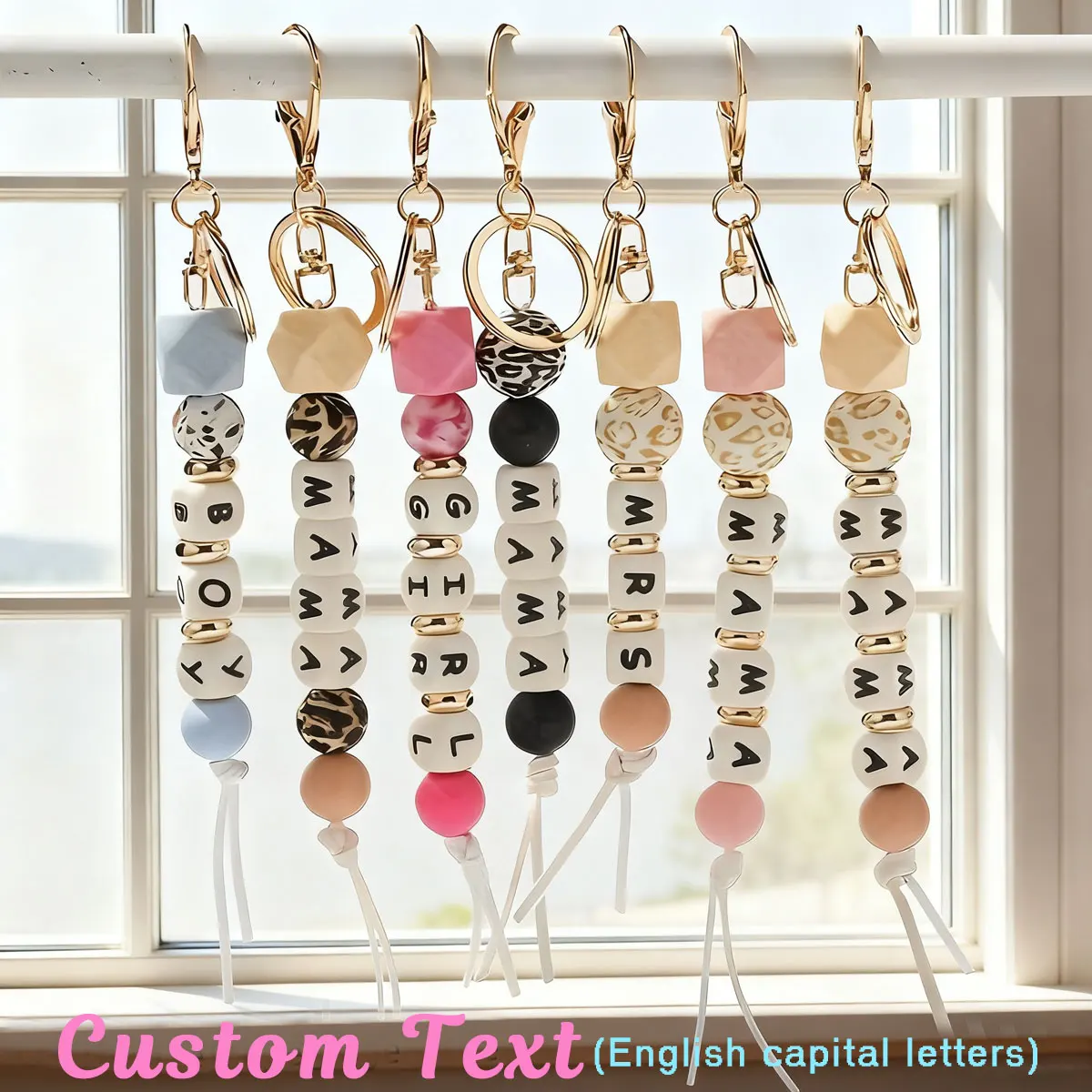 1pc Personalized Name Silicone Letter Keychain, Colorful Silicone Diamond Beads, Bag/Cup Pendant, Valentine's Day/Christmas Gift
