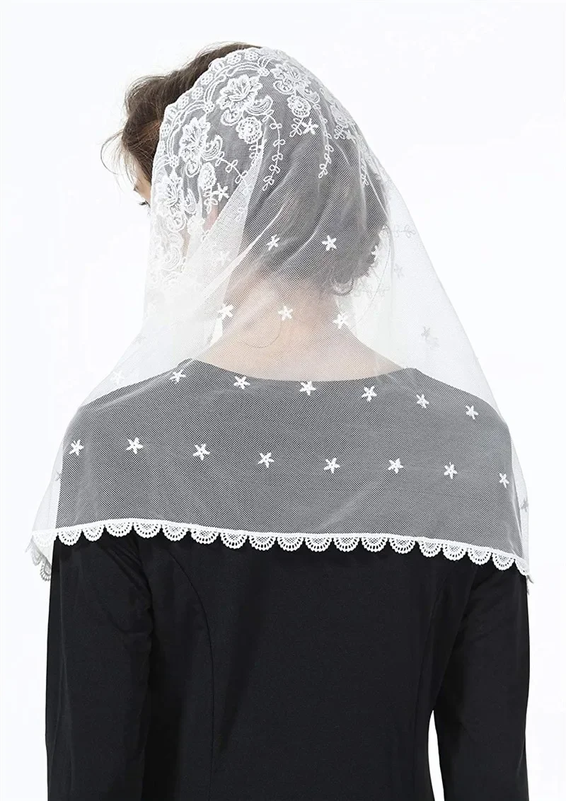 Muslim Catholic lady Lace Shawl sub head scarf BEIGE BLACK Hijab Head wrap for women