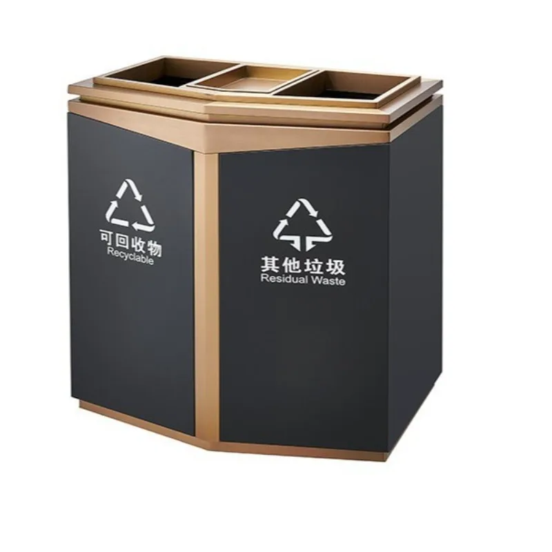 Luxury high-end classified soot bucket marble indoor black gold sorting trash can