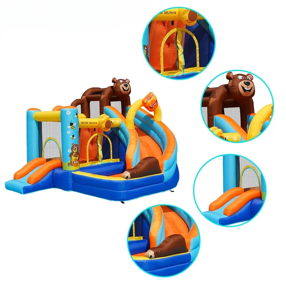 Aangepast formaat Logo afdrukken Beer Thema Buiten Thuisgebruik Springhuis Glijbaan Combo Opblaasbaar springkasteel Opblaasbaar springkasteel