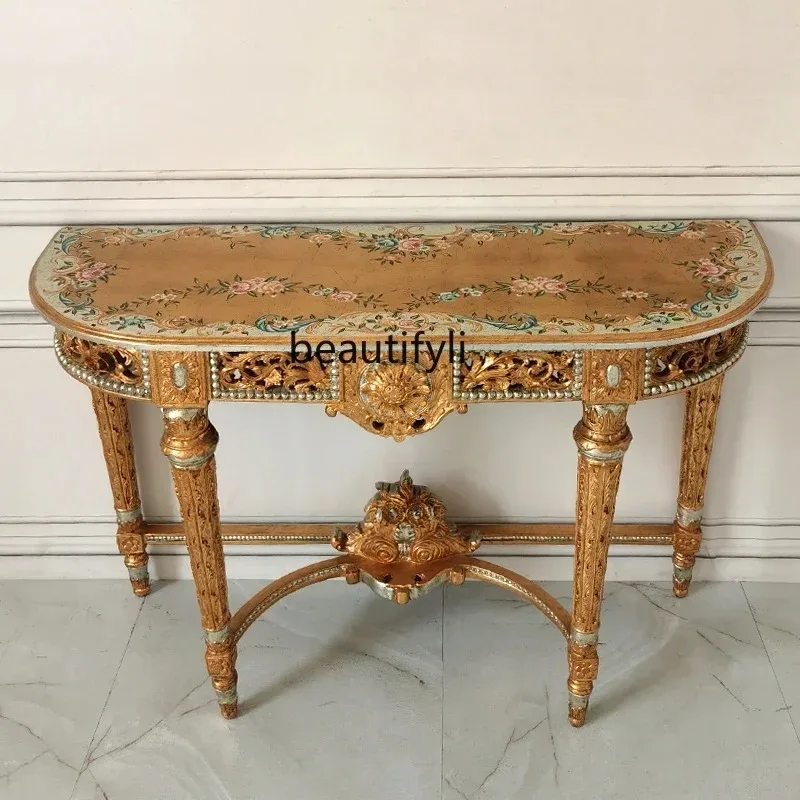

European retro pure hand-painted entrance table Entry entrance table, decorative table French style