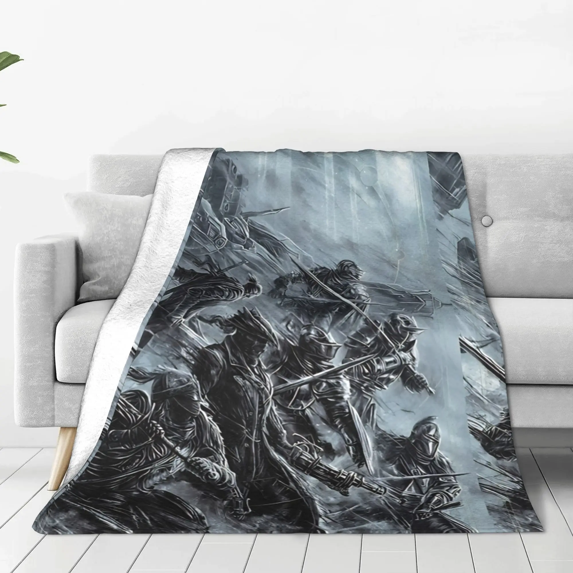 1PC Home Cutecore Retro Dark Town Werewolf  Bloodborne Blanket Super Cosy Plush Home Living Room Sofa Halloween