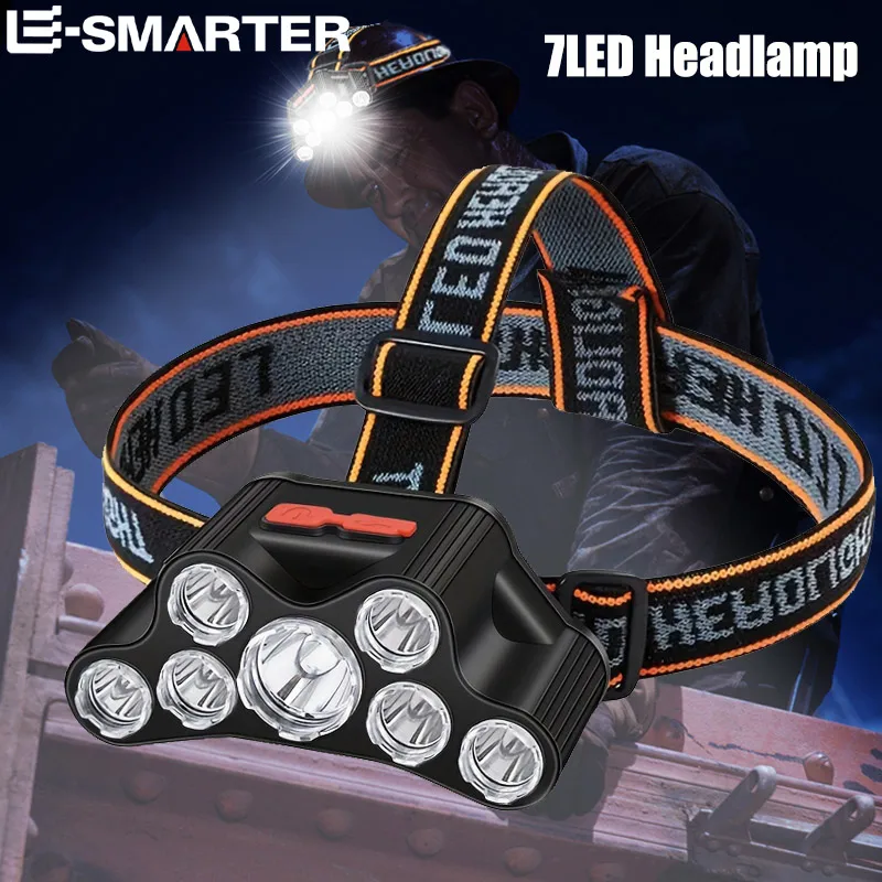 

USB Rechargeable Headlight 7 LED Headlamp Strong Light Head Lamp Waterproof Built-in Battery Fishing Flashlight Outdoor Lanterns