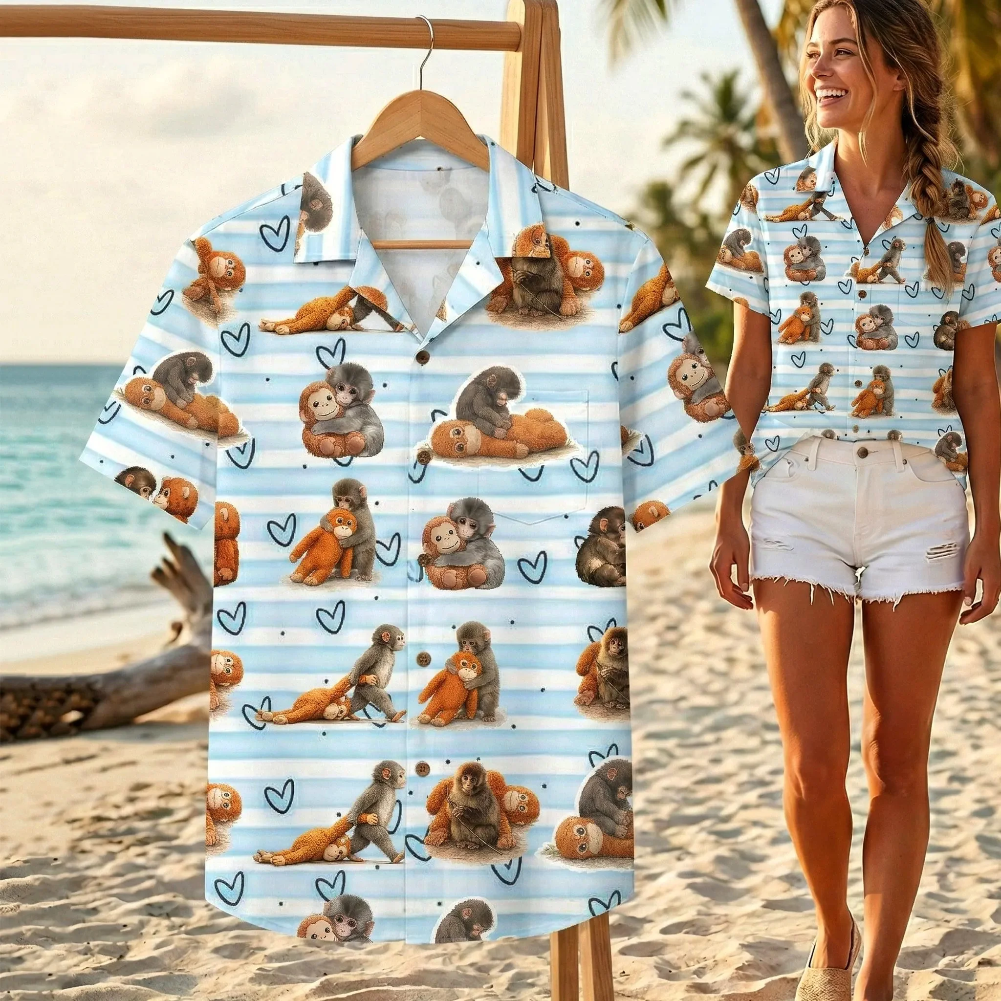 

Meme Baby Punch Monkey Hawaiian Shirt Cute Jungle Monkey Tropical Floral Button Up Small But Brave Character Vacation Shirts