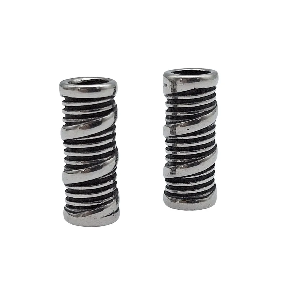 2pcs Stainless Steel Cord Sliders Beads for Jewelry Making in Bracelet Pendant 6.5mm Inner Hole Antique Silver to fit 6mm Round