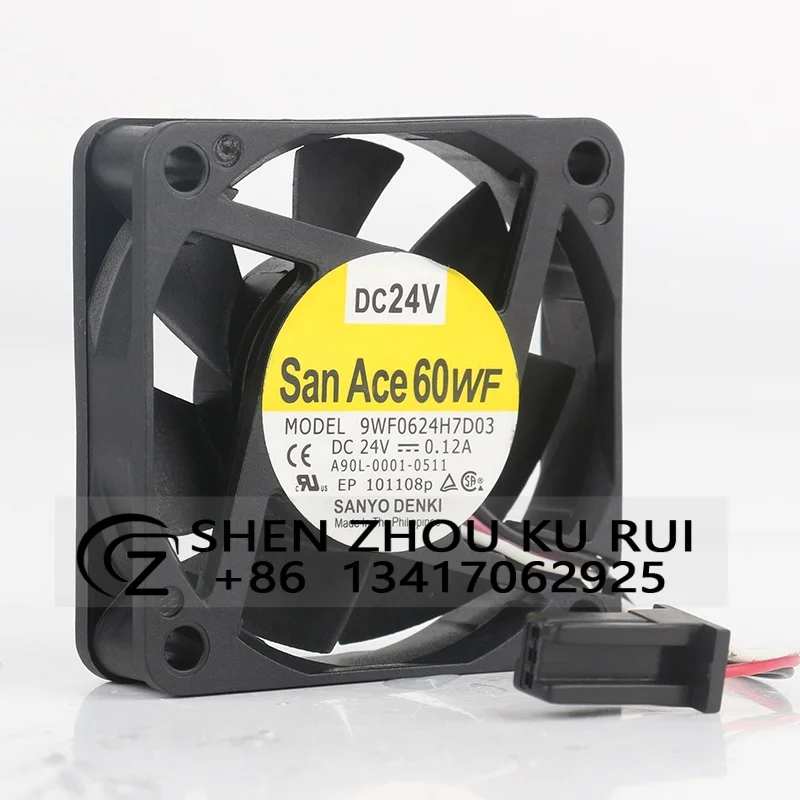 

Вентилятор для промышленного центробежного вентилятора SANYO FANUC 6015, 0.12A, с двойным шарикоподшипником, охлаждающий, 60x60x15мм, DC24V, 9WF0624H7D03