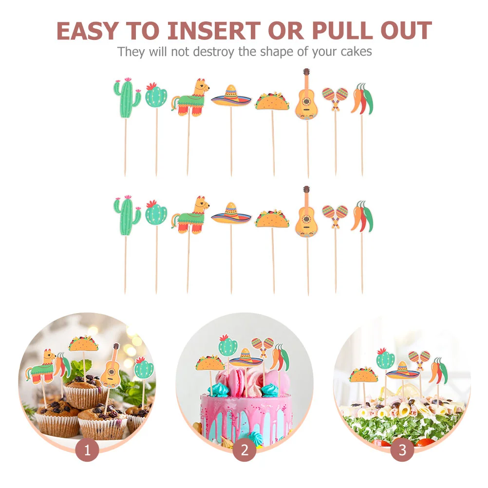 16 Pcs Cake Topper Cupcake Toppers Mexico Decorations Mexican Dessert Picks Insert Props