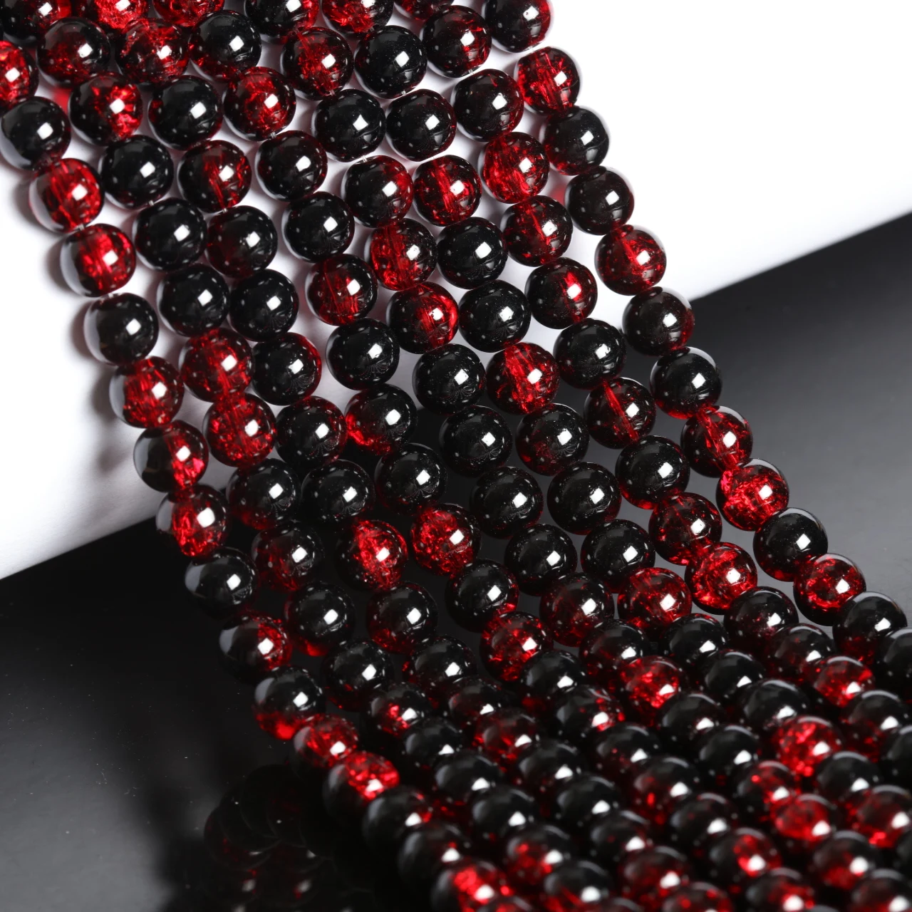 80-640 Stück 8 mm zweifarbige schwarz-rote rissige Glasperlen für handgefertigte Armbänder, Halsketten, Ohrringe, Schmuckherstellung, DIY-Zubehör