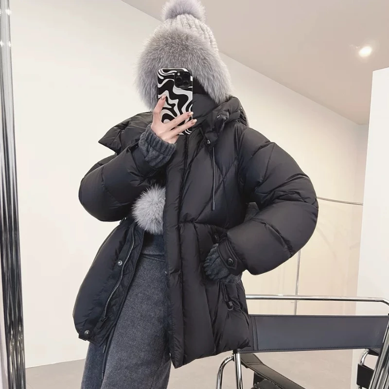 

Women's Parker Winter New Puffer Coats White Goose Down Thicken Warm Outerwears Simple Casual Slim Snow Mid-length Down Jackets