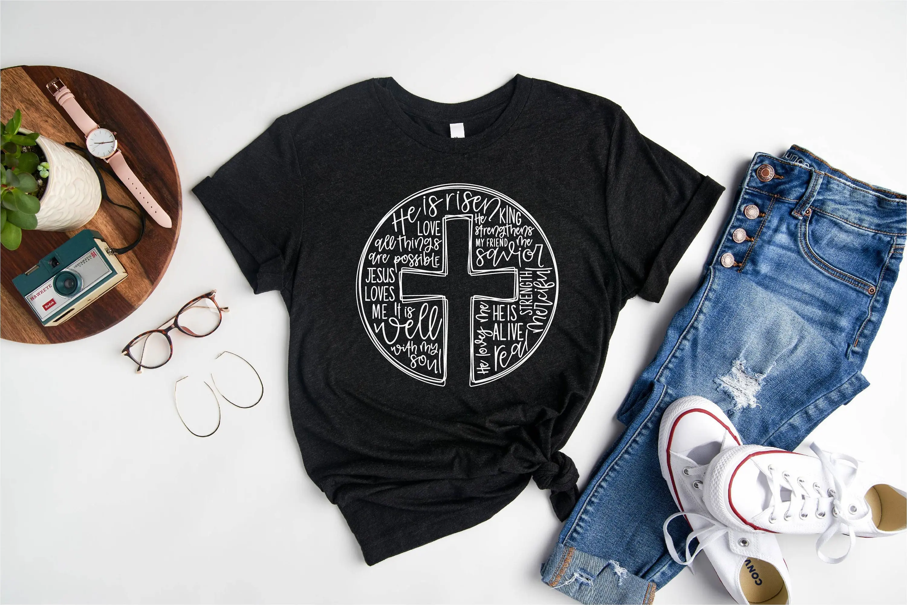 He Is Risen T Shirt Christian Easter Religious Cross Faith S For Women