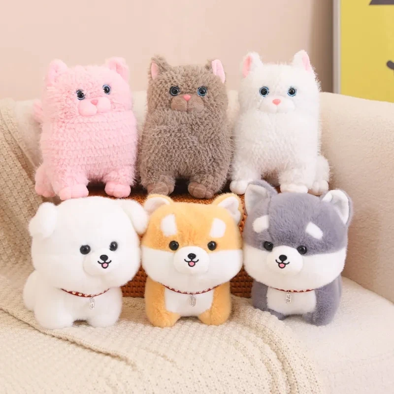 

25cm 3 Colors Fluffy Good Fortune Cat Dog Plush Toy Stuffed Big Head Bichon Kawaii Lifelike Animal Doll Toys for Kids Girls Gift