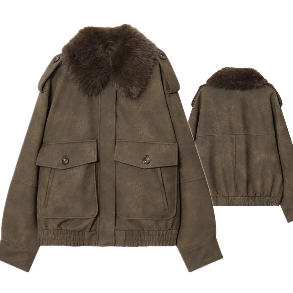 

Maxdutti Свободное пальто во французском стиле бойфренда Минималистичный коричневый винтажный лоскутный куртка с меховым воротником Женская куртка Женская одежда Топ