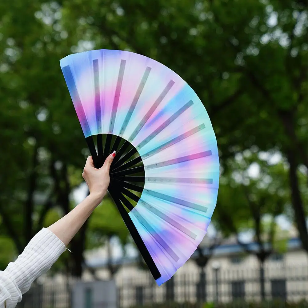 Classic Folding Fan Hand Fans Rainbow Home Print Bamboo Bone Cooling Handheld Festival Performance Dance Crafts Gift 33cm