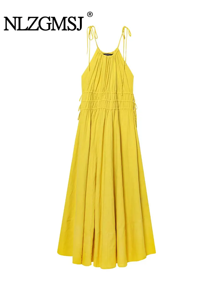 2025 Summer Casual Chic Women Solid Dress Cami Sleeveless Long Loose Vestidos New Fashion Holiday Dress