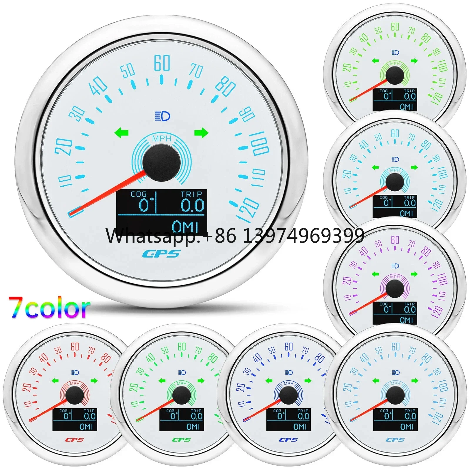 6 Gauge Set 85mm GPS Speedometer 0-120MPH Tacho/Fuel/Temp/Oil/Volt With Sensor
