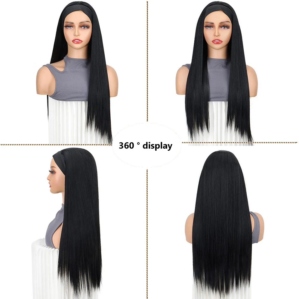 Straight Headband Wig 26 Inch Synthetic Wig For Black Women Leopard Print Headband for Face Full Machine Made No Glue Easy to Go