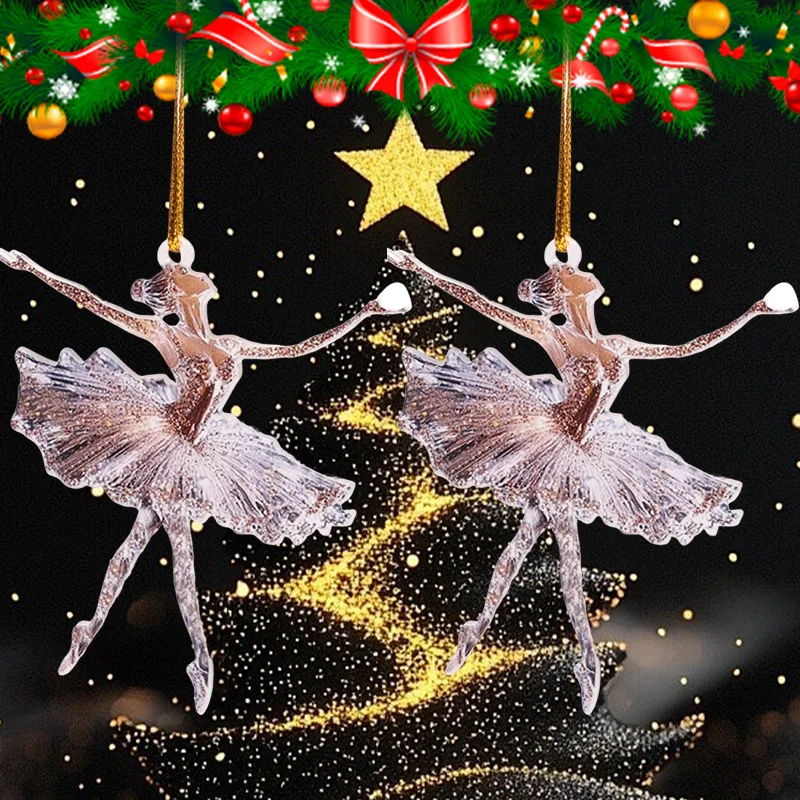 Sparkling Ballerina Christmas Ornament Acrylic Ballerina Dance Ornaments Crystal Ballet Pendant Car Interior Pendants Decoration