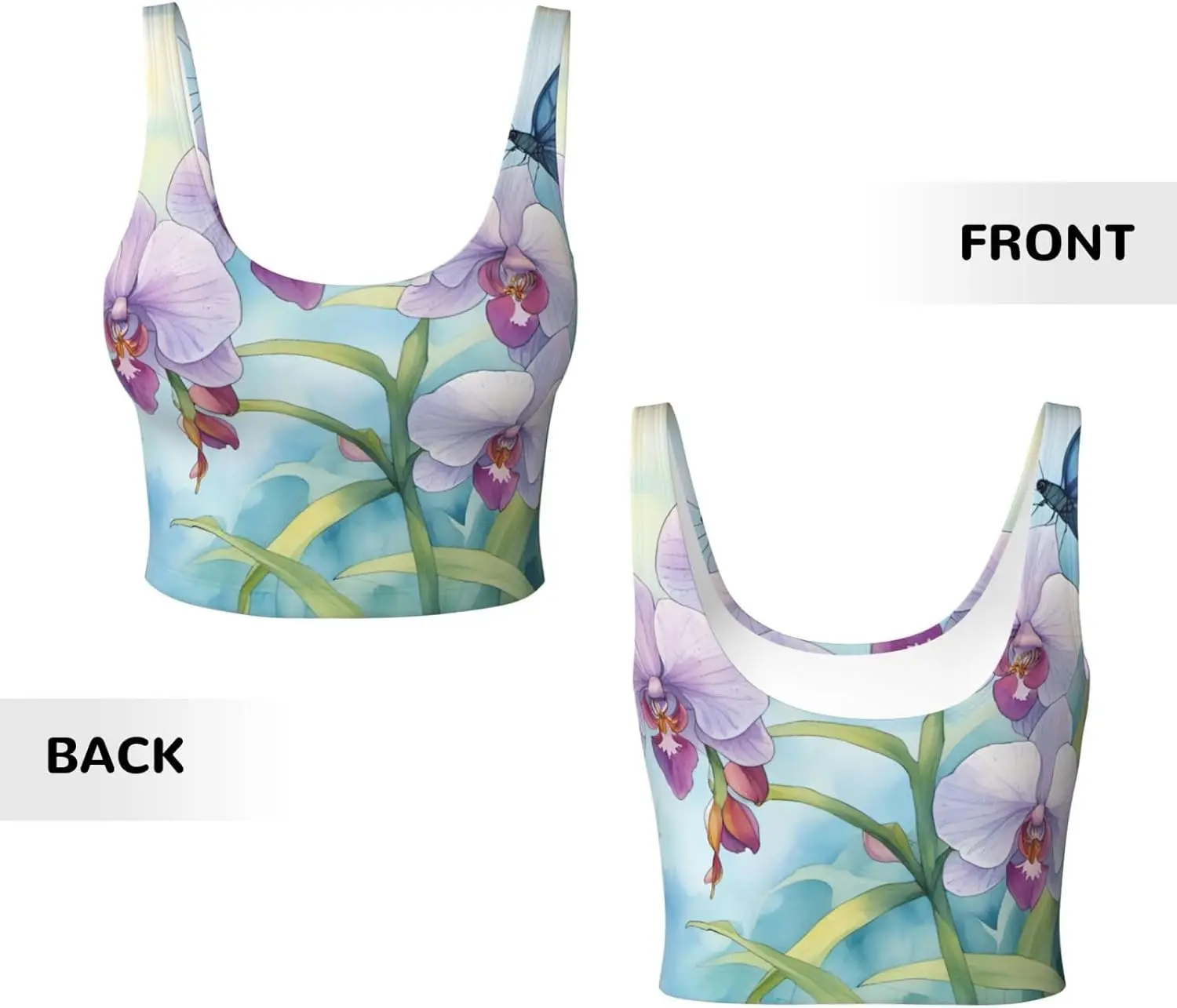 Débardeur de sport doux et frais imprimé fleur d'orchidée papillon pour femmes, gilet de Yoga léger avec rembourrage amovible