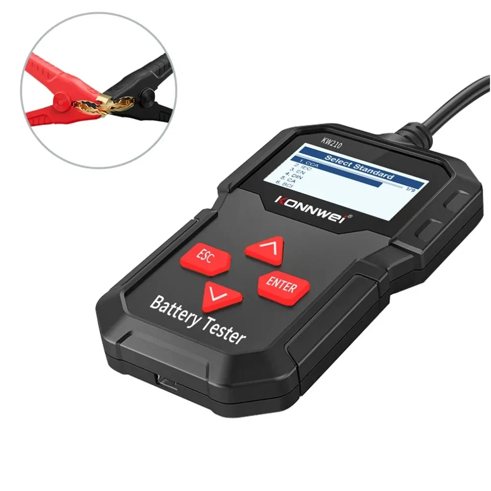 

KONNWEI KW210 Автоматический интеллектуальный тестер автомобильного аккумулятора 12 В, автоматический анализатор 100–2000CCA, разрешение