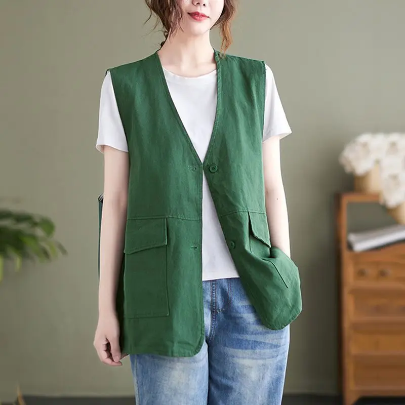 Vest Women's 2026 Spring And Summer New Cotton Vest Outer Wear Loose Thin Casual Air-conditioned Shirt Vest Sleeveless Jacket