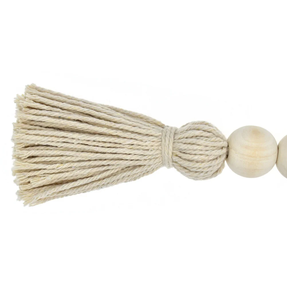 

4pcs Wood Beads Tassel Ornaments Natural Cotton String Handmade Closet Door Handle Decor For Home Bohemian Curtain Car Keychain