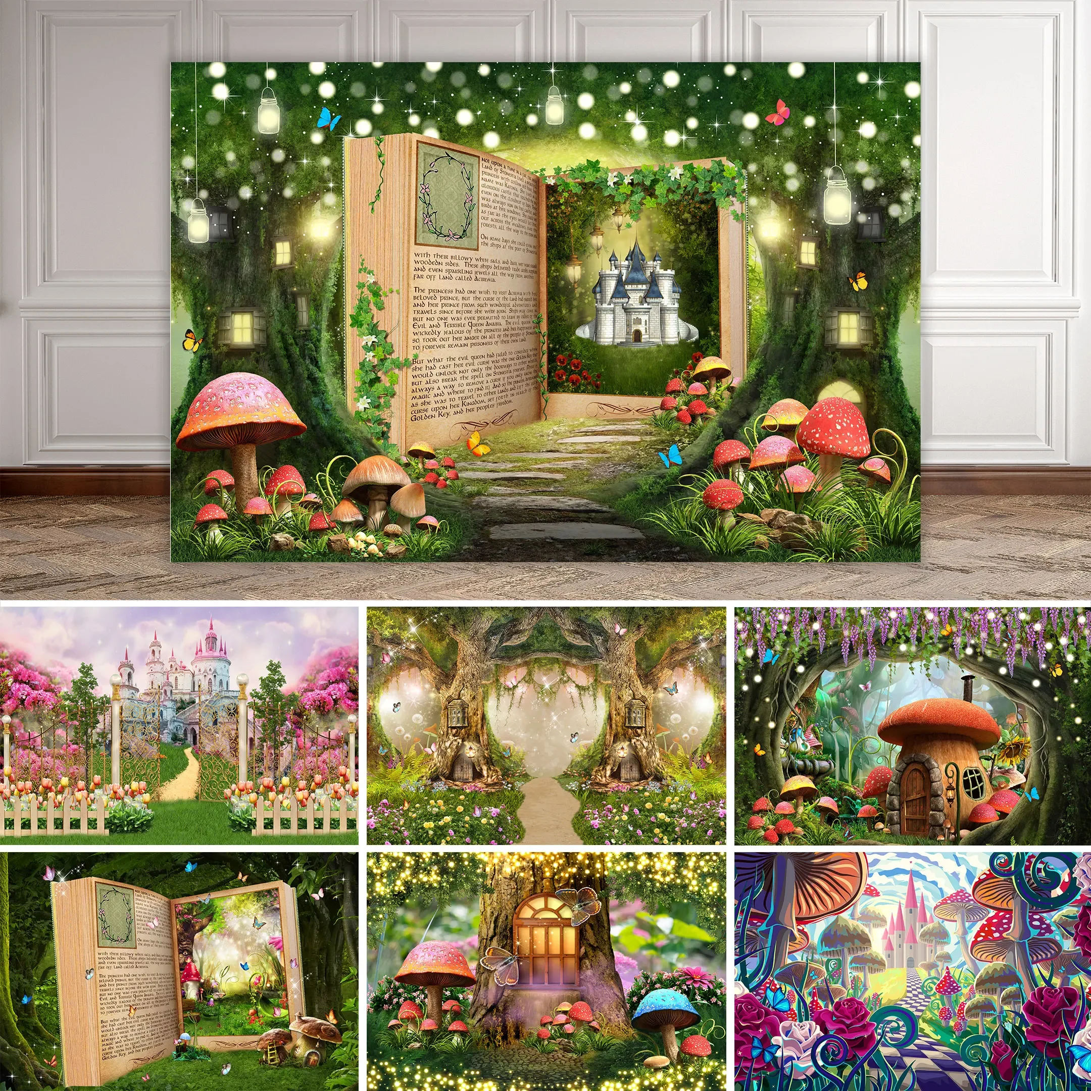 NeoBack Fairy Tale Magic Forest Backdrops Baby Birthday Party Mushroom Elves Spring Backgrounds Photo Enchanted Photography