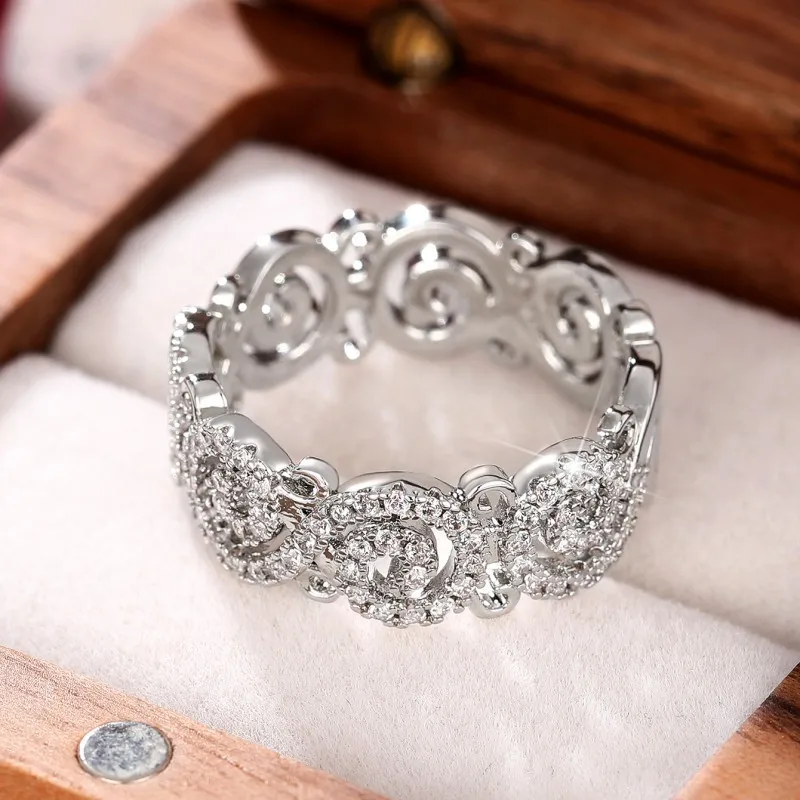 925 فضة نمط الجوف تصميم النساء خواتم الرائعة زركون الزفاف اكسسوارات الزفاف مجوهرات عصرية جديدة #5