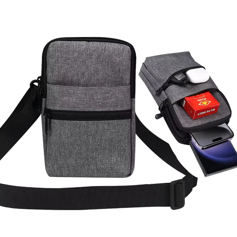 

Men Shoulder Bag Phone Pouch Belt Messenger Bag Casual Waterproof Zipper Pocket Travel Cell Waist Crossbody Bags Wallet Case