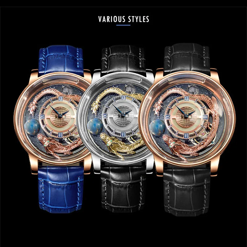 New Design Celestial Watch Tourbillon Man Watch PINDU New Watch Men\'s Quartz Wristwatches Blue Rose Gold Jacob Co Leather Watch