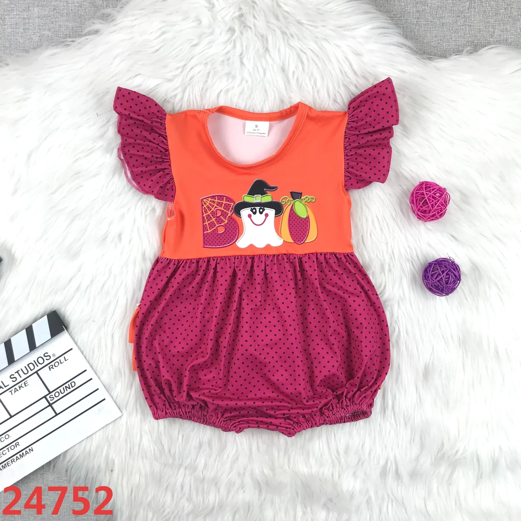 

Infant Girl Flutter Bubble Rompers Newborn Girl Orange Fall Onesies Kids Halloween Oneises Bodysuits