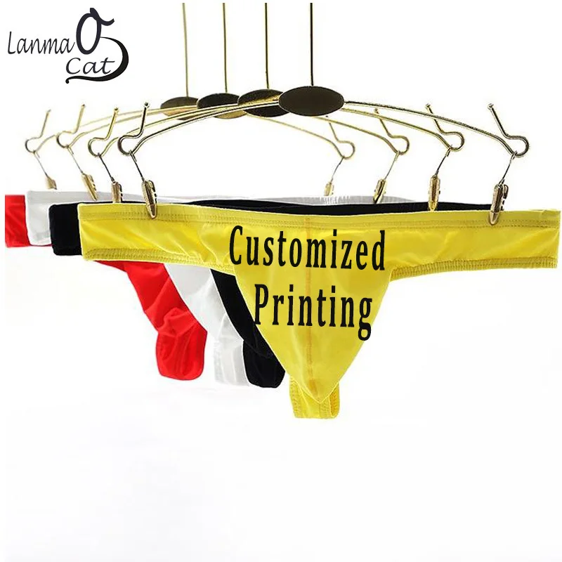 Custom Printing  Men Sexy Low Waist G String Thongs Underwear Sex Gay Man Thongs Underpants Cotton Inner Underwear