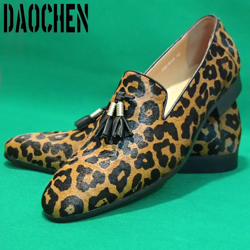 

Luxury Men's Loafers Handmade Leopard Shoes Size 7-13 Casual Mens Dress Shoe Wedding Party Banquet Leather Shoes For Men