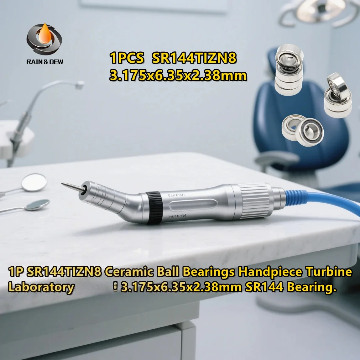 

1P SR144TIZN8 Ceramic Ball Bearings Handpiece Turbine Laboratory 3.175x6.35x2.38mm SR144 Bearing