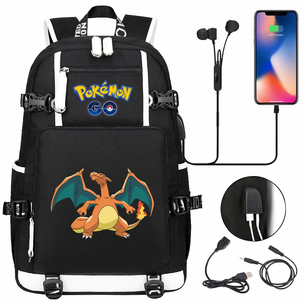 Pikachu Pokemon Backpack Teenage Boys Girls USB Canvas Schoolbags Student book bag Camouflage Capacity School Mochilas