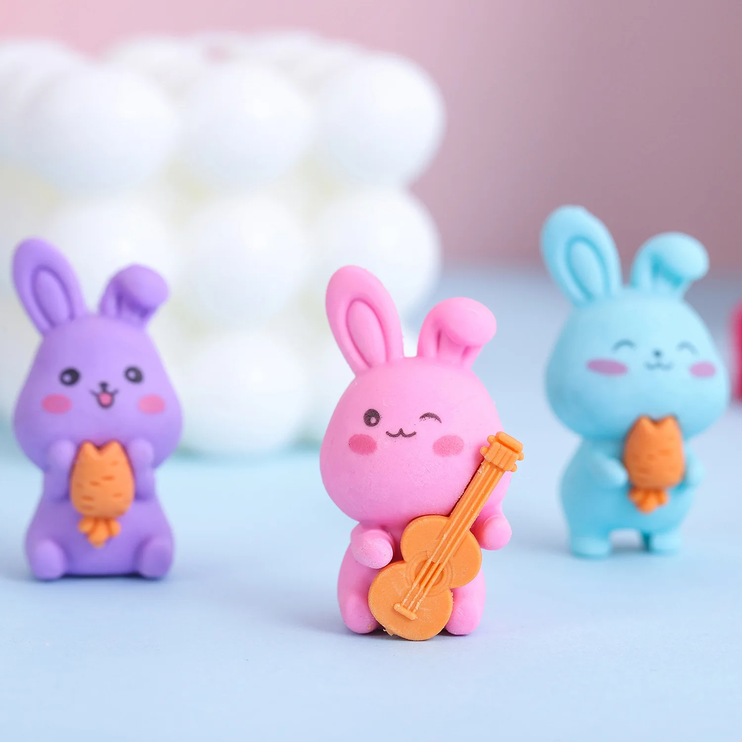 5Pcs Creative Cute Cartoon Bunny Eraser Student Supplies Children's Desktop Decorative Small Ornament Christmas Easter Gifts