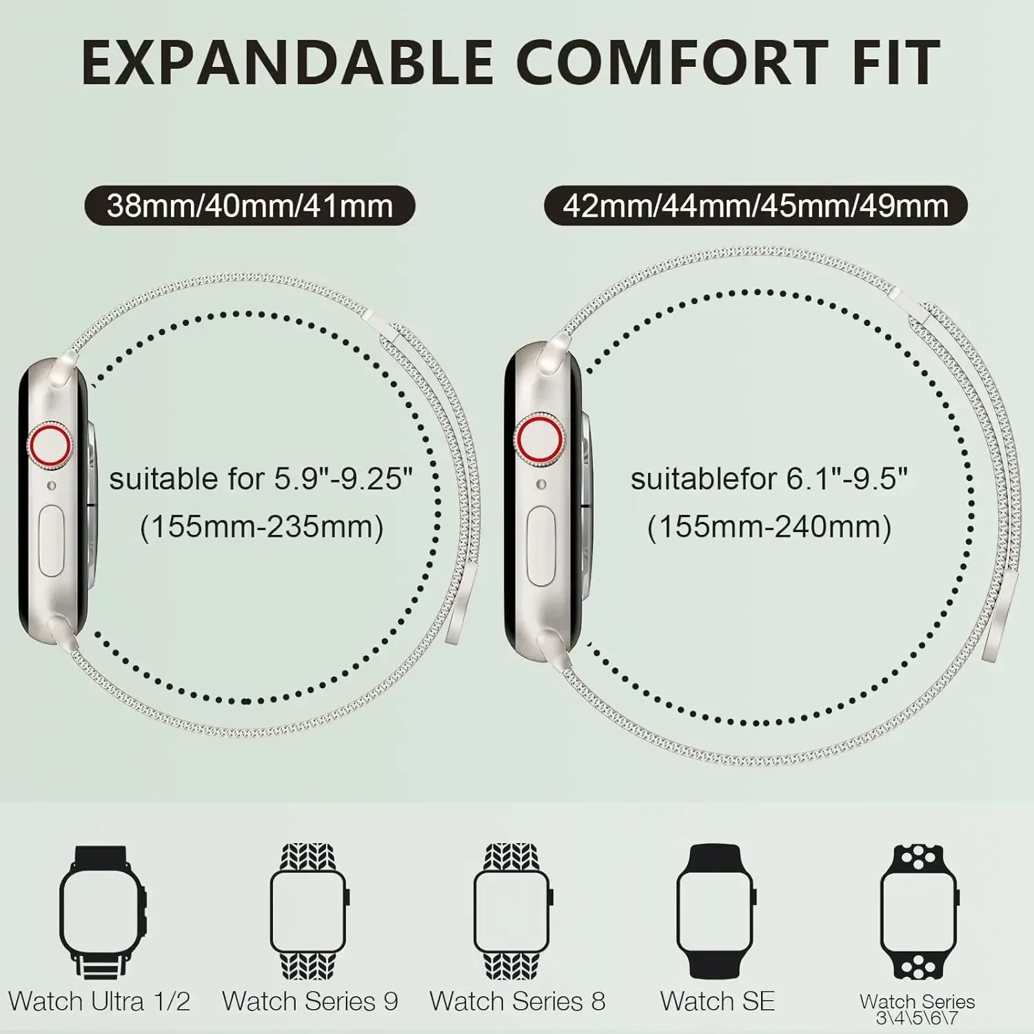 Stainless Steel Strap For Apple Watch Band Series 10 9 8 7 6 SE 46mm 40/41mm 42/44/45mm Ultra 49mm Mesh Loop Magnetic Clasp Band image 2