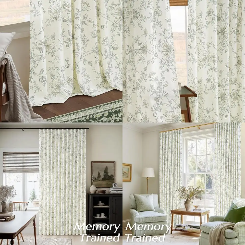 

Vintage Peony Floral Linen Curtains, 84, Olive Green, Boho Farmhouse Style, Light Filtering for Living Room & Dining