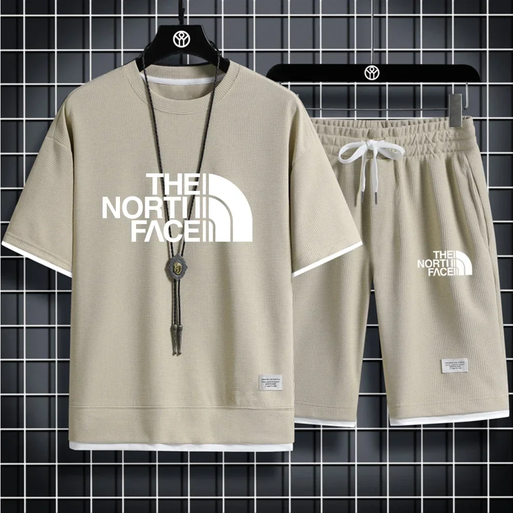 Summer 2025 men's fashion Korean brand sportswear set: short-sleeved T-shirt + sportswear shorts 2-piece set, casual men's joggi