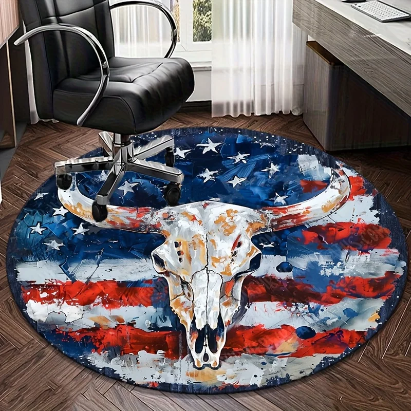 العلم الأمريكي الثور الجمجمة جولة البساط أفخم السجاد غرفة نوم غرفة المعيشة ديكور الوطنية تصميم الكلمة حصيرة الولايات المتحدة الأمريكية ديكور المنزل #5