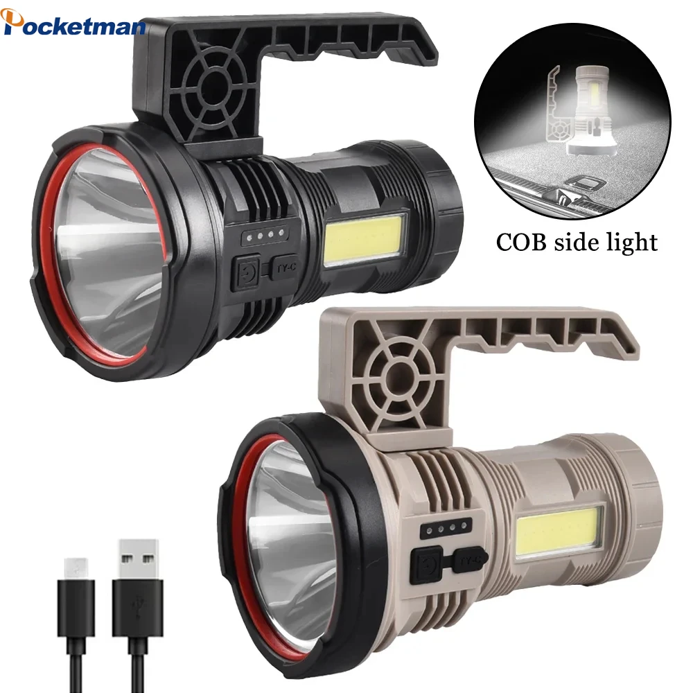 LED Handlamp 7-Modes Handheld Flashlight USB Rechargeable High Light Side Light Night Riding Adventure Camping Lantern Torch