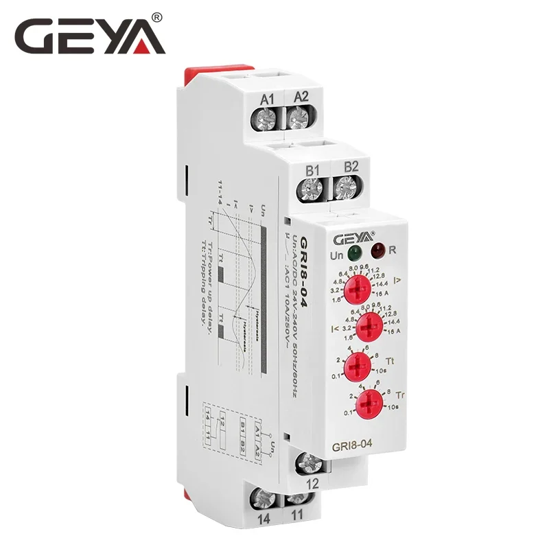 GEYA GRI8 Current Relay Monitoring Range Overcurrent Undercurrent Switch 0.05A-16A AC24-240V OR DC24V