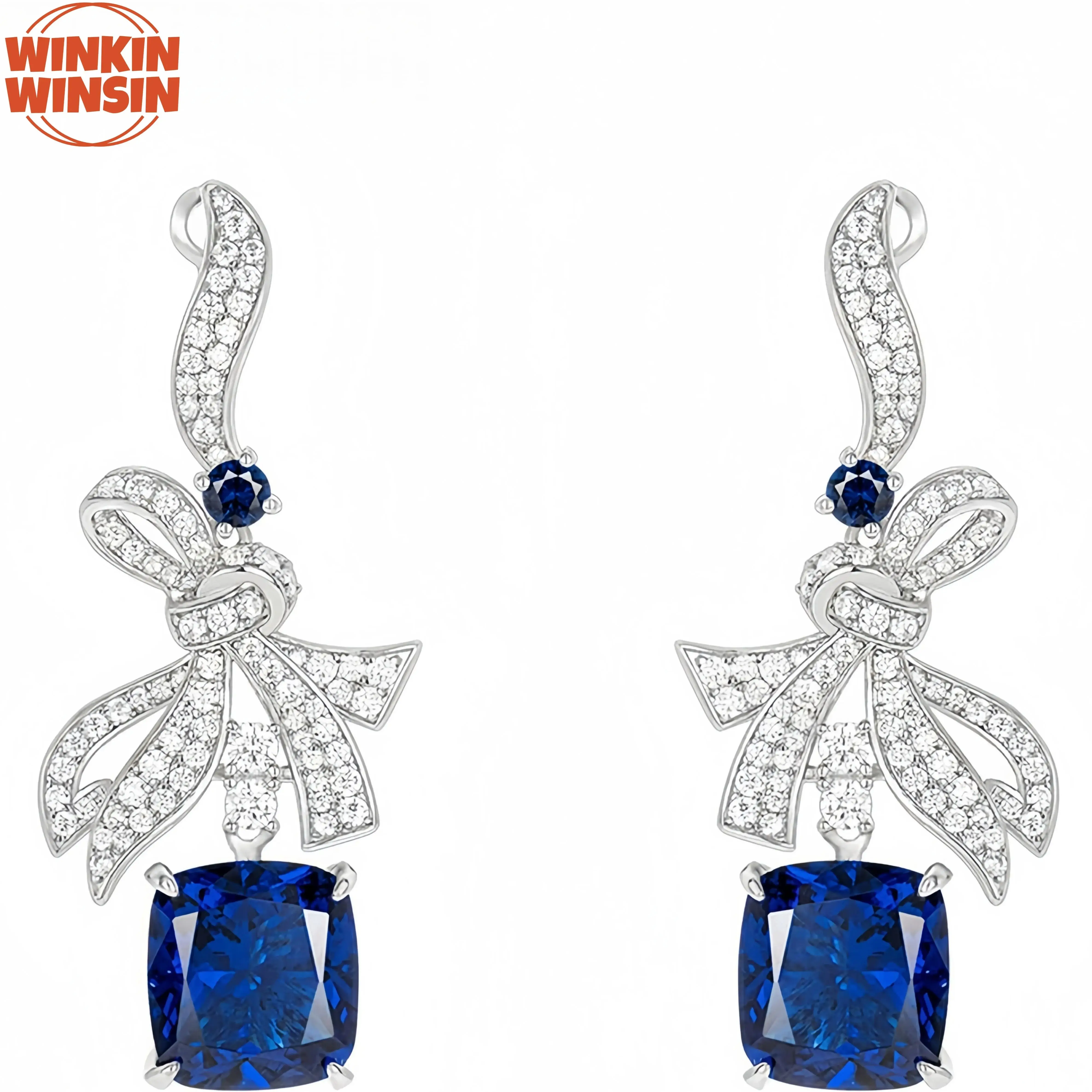 

Winkin Winsin Brand S 925 Sterling Silver Butterfly Earrings Earrings With High Carbon Diamond Blue Bow Eardrops Jewelry