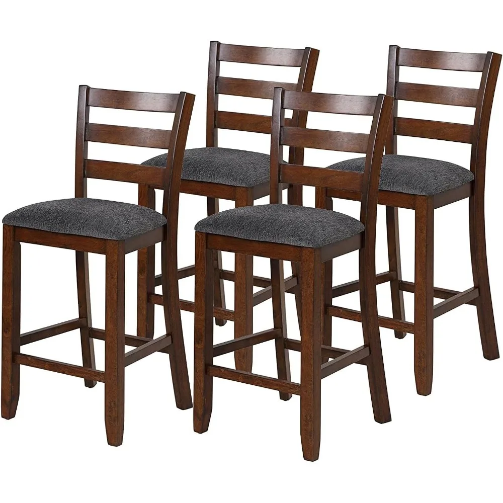 Stools Set of 4, 25.5” Counter Height Stools  Back, Upholstered Stools Kitchen Island Restaurant, Dining Chairs Rubberwood Legs