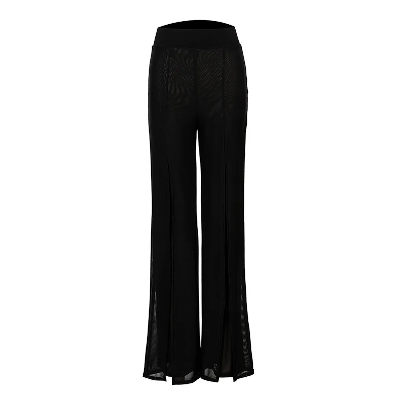 أسود اللاتينية الرقص السراويل النساء عالية الخصر 2-layer شبكة واسعة الساق ليوبارد اللاتينية ممارسة السراويل قاعة الرقص الملبس #5