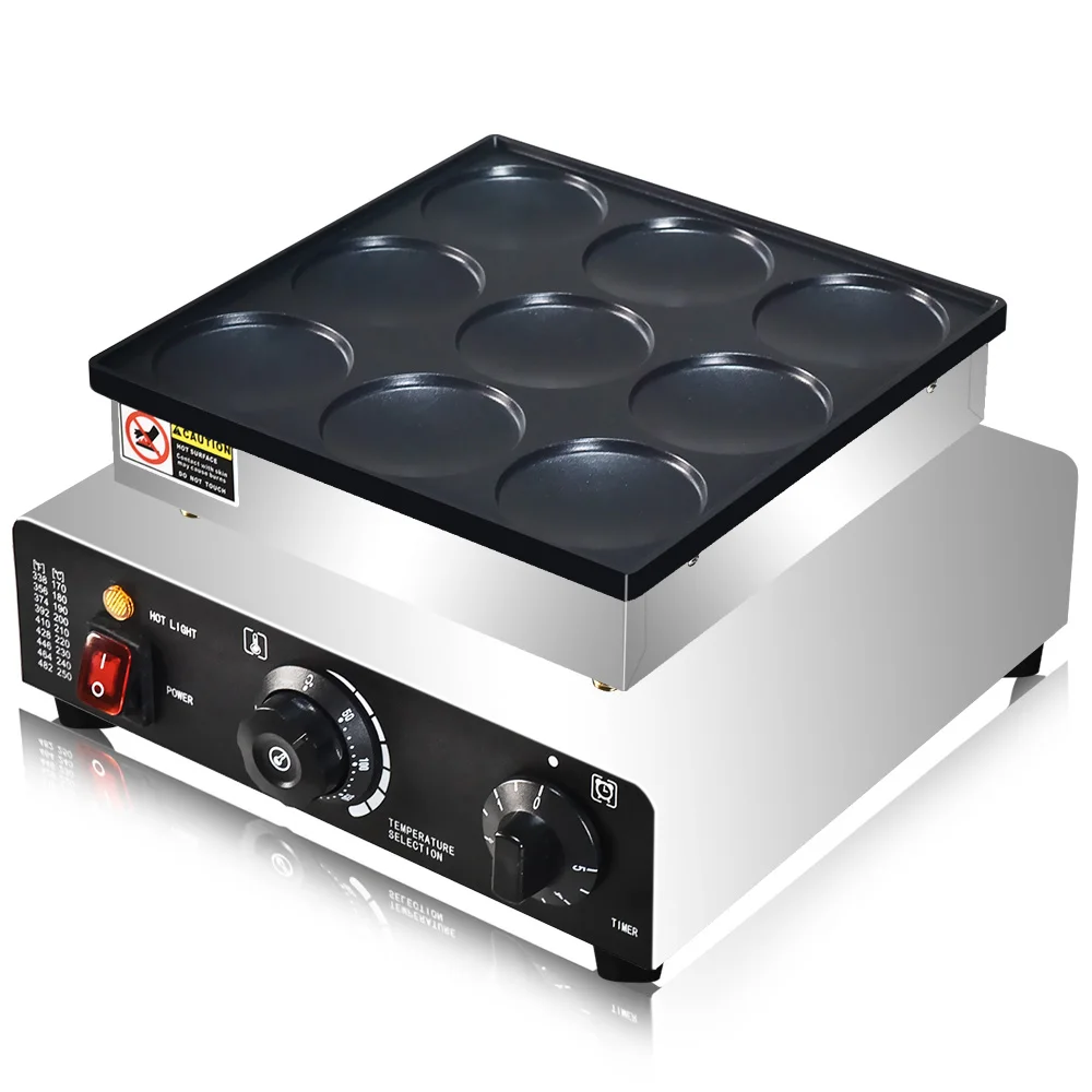 ماكينة صنع الفطائر الصغيرة، صينية فطائر صغيرة هولندية، ماكينة خباز دوراياكي بقطر 9 فتحات بقطر 76 مم، مقلاة كهربائية