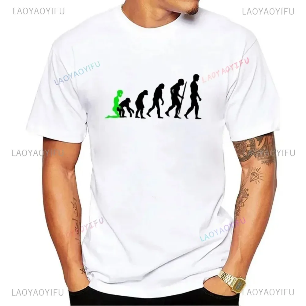 Evolution T-shirt Alien Primate Tee Funny Human Evolution Cotton Shirt Festival T-shirts Slogan Tshirts Men\'s Short Sleeve Tops