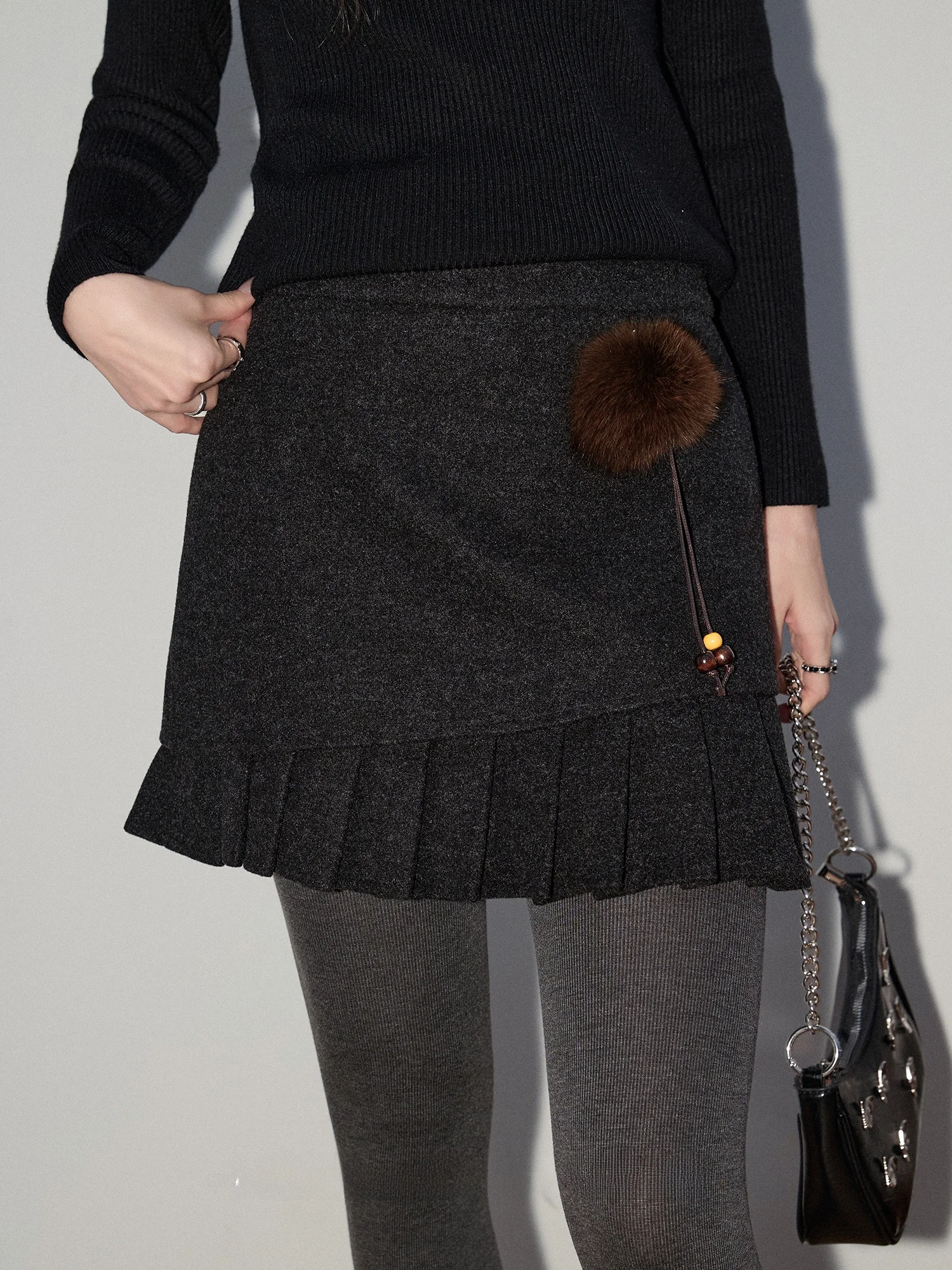 

Юбка женская новая коллекция, высокая талия, фасон А-силуэт, винтажный стиль, из шерсти, плиссированная, с асимметричным подолом, для осени и зимы