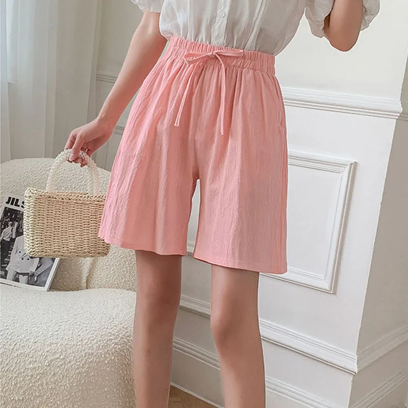 Women shorts 2024 Summer Casual Solid Cotton Linen shorts high waist loose shorts for girls Soft Cool female shorts M-3XL