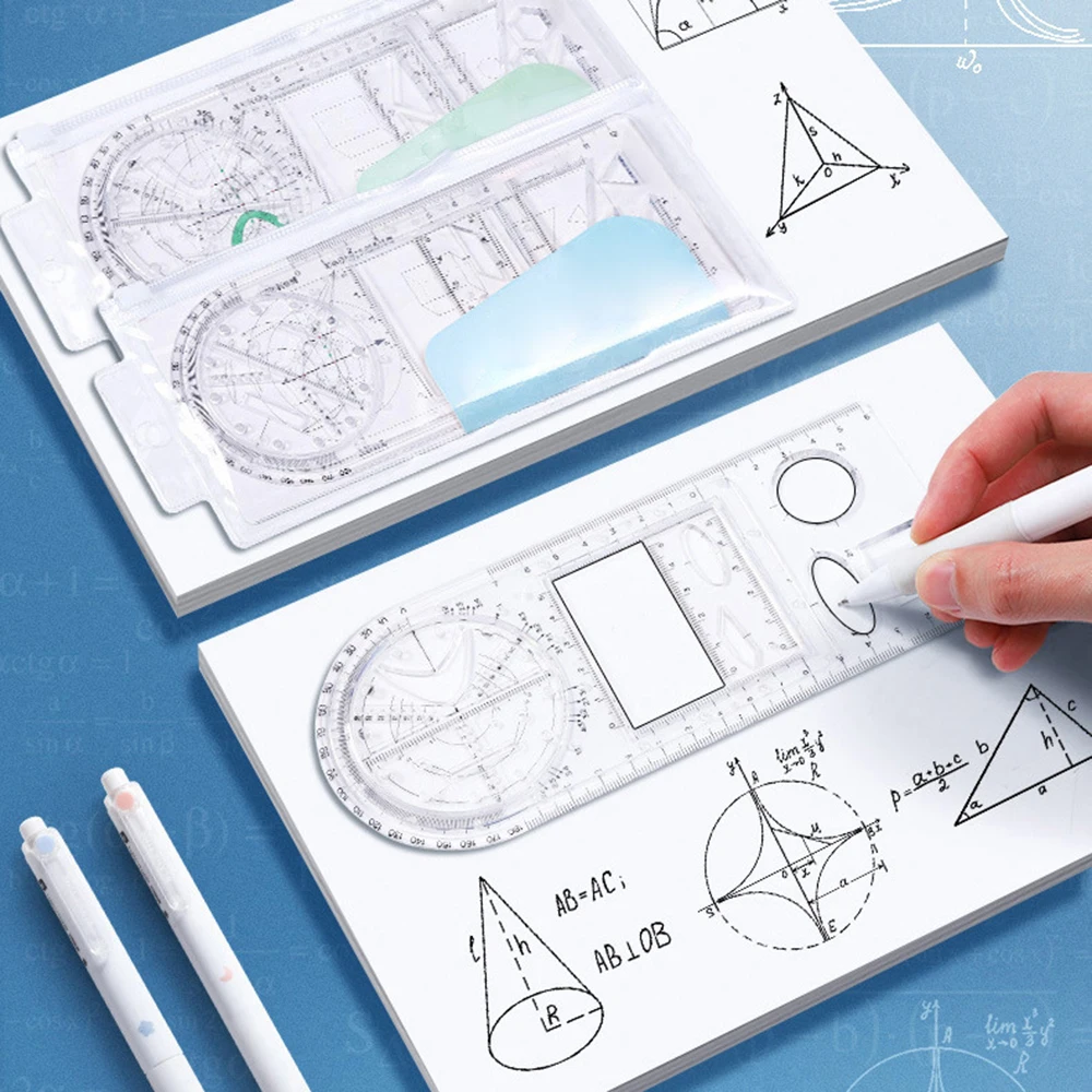 مسطرة هندسية متعددة الوظائف ، قالب رسم ، أداة قياس ، حكام مسودة بلاستيكية ، اللوازم المدرسية والمكتبية