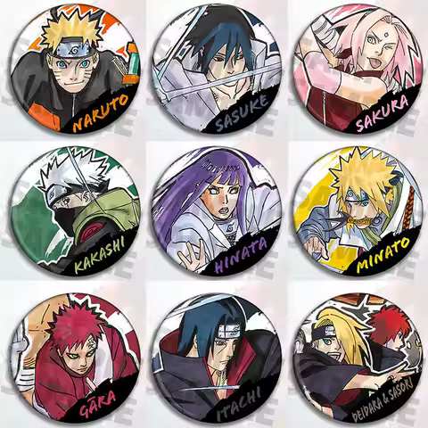 Naruto Anime Badge Pin Keychain Set Uchiha Itachi Kakashi Sasuke Deidara Sakura Hinata Cosplay Accessories Collection Gift for